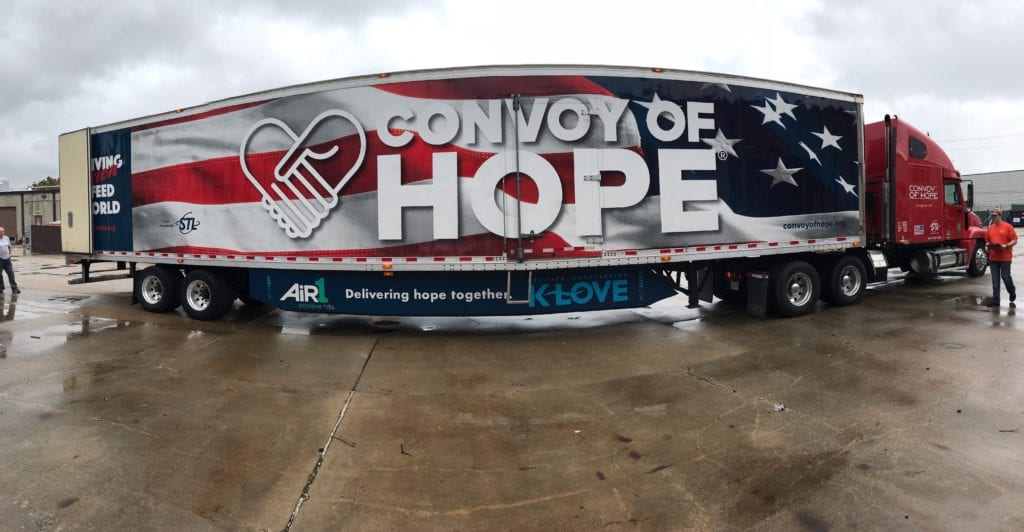 Convoy of Hope Truck taking Portable Power Distribution Equipment to disaster area